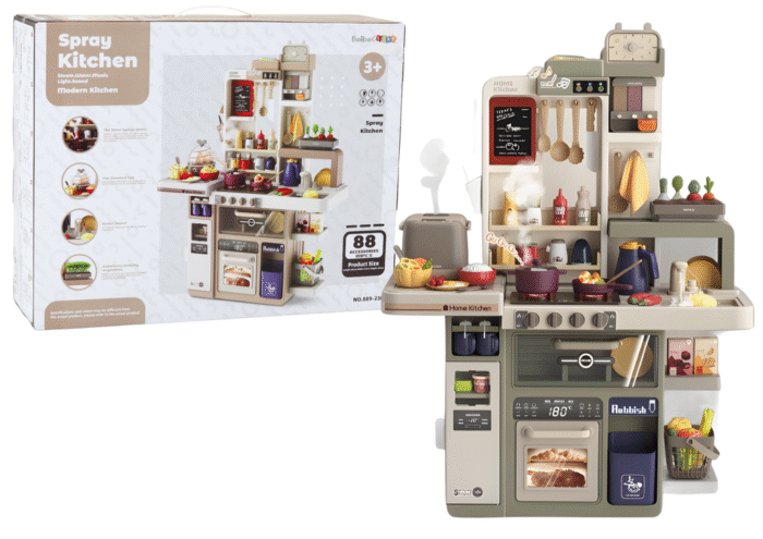 Çocuk - 88 Parçalı Pembe Işıklı Sesli Mutfak Seti - Eğlenceli Oyun Deneyimi - Görsel 4