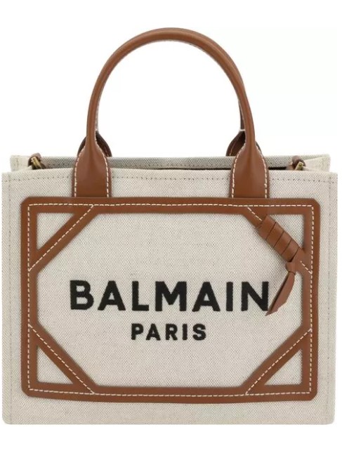 Çanta - Balmain B-army Tote Çanta - Pamuk ve Deri Kombinasyonu ile Şıklık - Ana Görsel