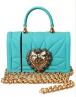 Çanta - Dolce Gabbana Devotion Kalpli Turkuaz AirPods Kılıfı - Zincir Askılı Silikon Kılıf - Görsel 3