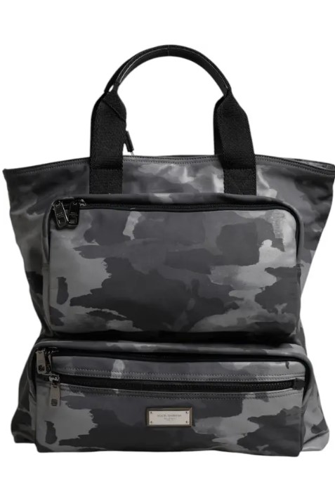 Çanta - Dolce Gabbana Gri Kamuflaj Tote Çanta - Kullanışlı Çok Gözlü Tasarım - Ana Görsel