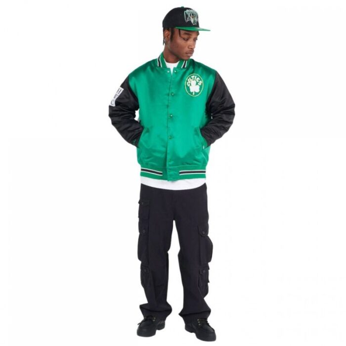 Ceket - Mitchell amp Ness NBA Boston Celtics Primetime Ağırlıklı Saten Ceket Vintage Logolu (Erkek, Yaşam Tarzı) - G...